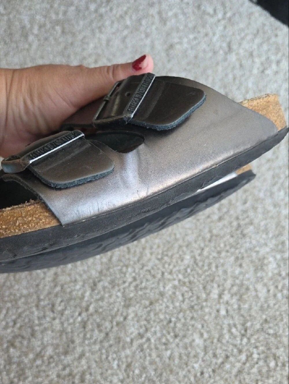 Birkenstock Brown/Black Leather Buckle Slide Sandals